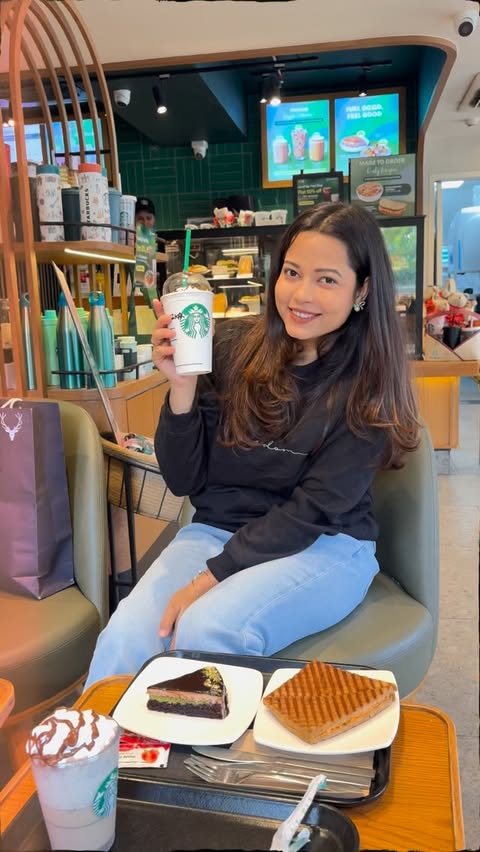 Instagram post by @biharigirl_anjaliagarwal for Starbucks. Caption reads: Coffee lovers, this is NOT a drill ☕😍
Starbucks....