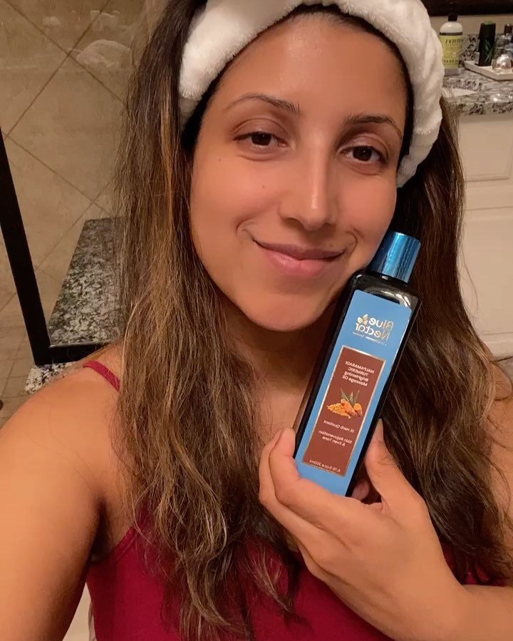 Instagram post by @dallas_chic_mama for Blue Nectar. Caption reads: You know it I love my @bluenectar_ayurved products....