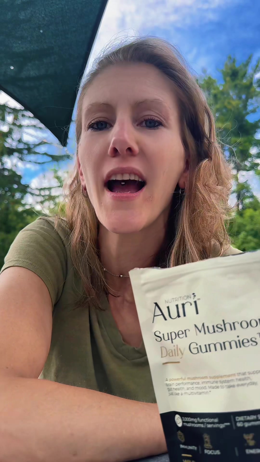 TikTok post by @kaylaa6580 for Auri Nutrition. Caption reads: [...] Super Mushroom Daily Gummies® @Auri....