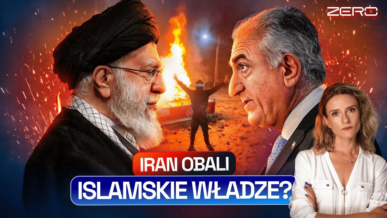 YouTube post by @KanalZeroPL for STS. Caption reads: PROTESTS IN IRAN. AUTHORITIES WEAKEN. THE SHAH....