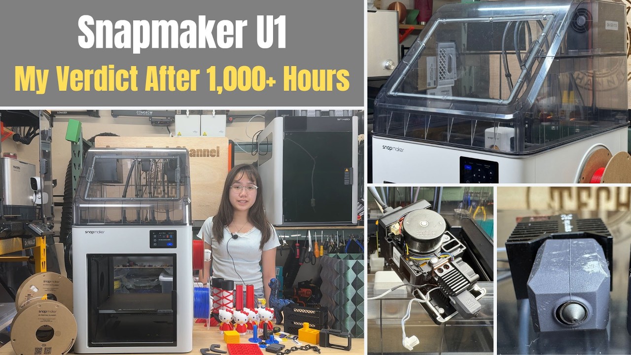 YouTube post by @AuroraTech for Thingiverse. Caption reads: Snapmaker U1: My Verdict After 1,000+ Hours |....