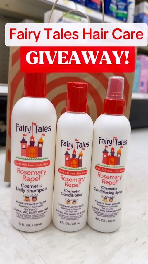 Instagram post by @catandjackbytarget for Fairy Tales Hair Care. Caption reads: [...] Rosemary Repel products by....