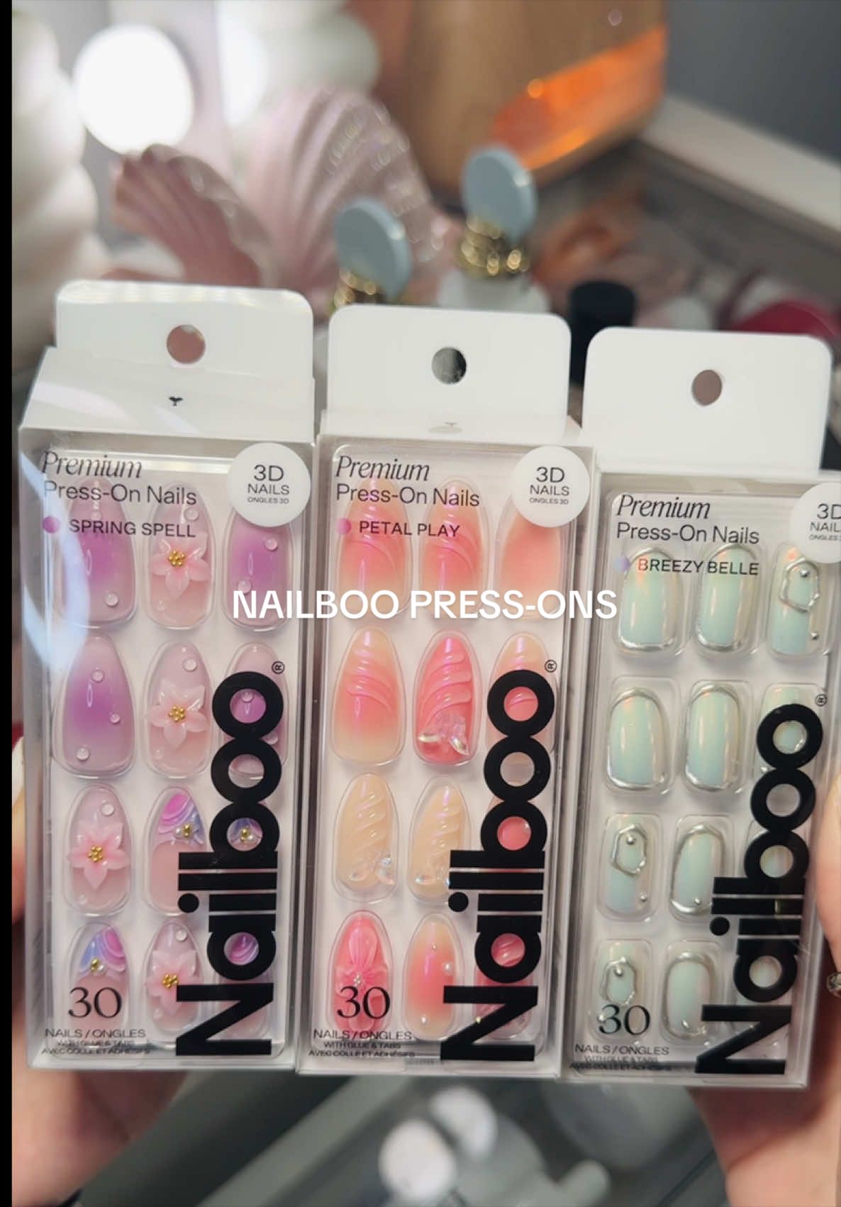 TikTok post by @silv_rlv for Nailboo. Caption reads: 🌸summer press-ons✨@Nailboo #nailboo #pressonnails....