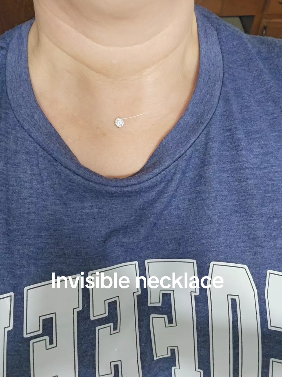 TikTok post by @love.freddie for YSDD Jewelry. Caption reads: Invisible necklace 1/2 - 3 carats @YSDD Jewelry....