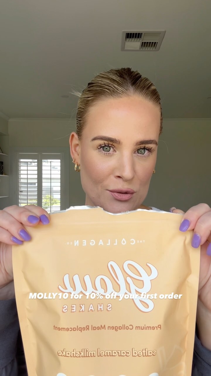 Instagram post by @meet.the.mackenzies for The Collagen. Caption reads: Brand new @thecollagen.co glow shake flavour has....