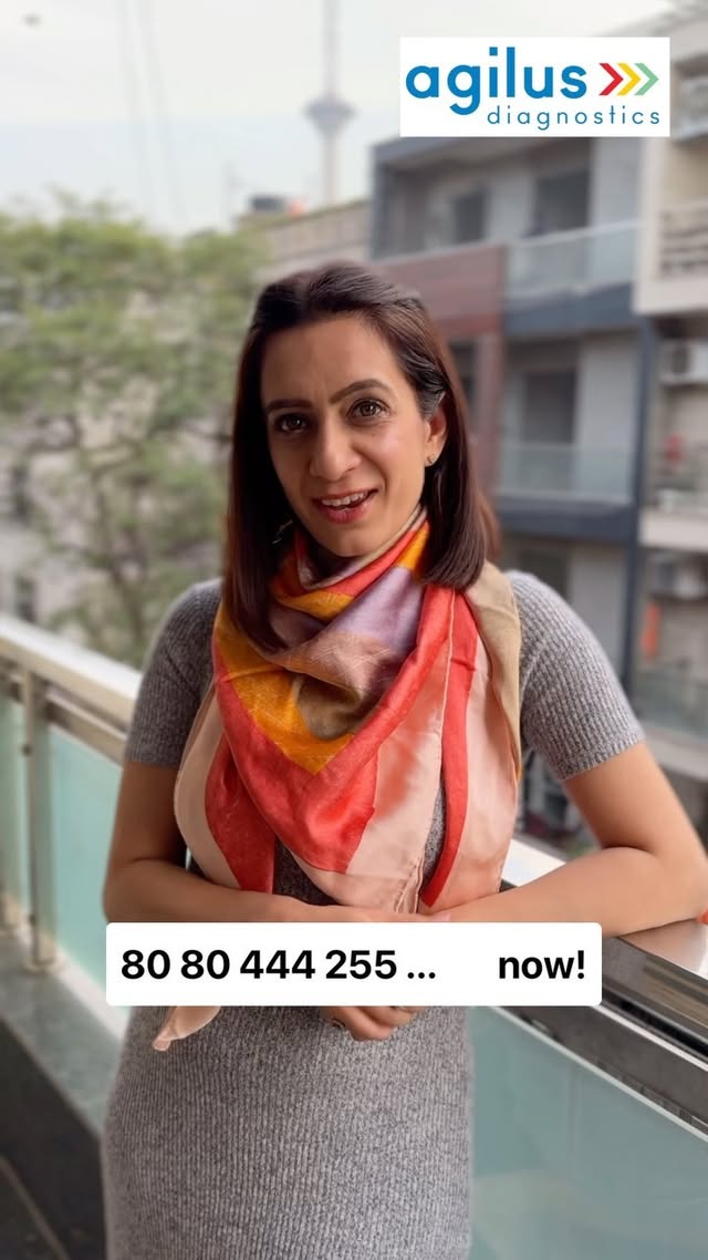 Instagram post by @meghakmehra for Agilus Diagnostics. Caption reads: [...] a 50% difference! 🥛💼 Dive into Agilus....
