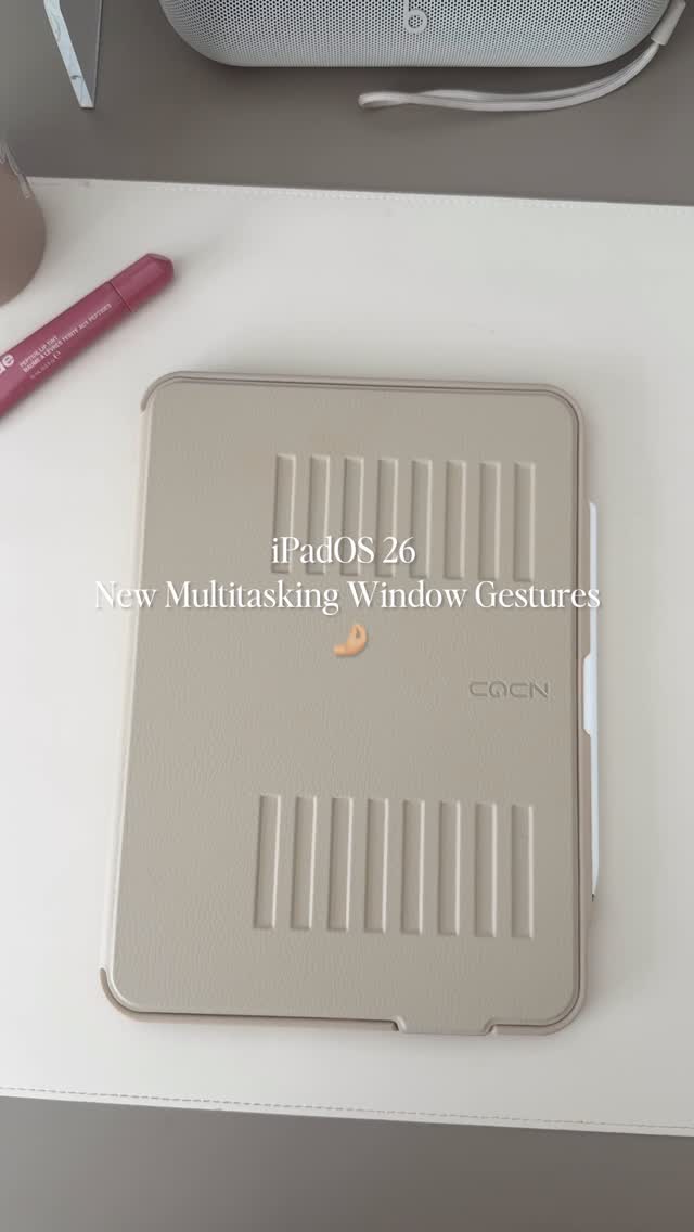 Instagram post by @alliemariedigital for Zugu case. Caption reads: iPadOS 26 multitasking with windows is *chefs....