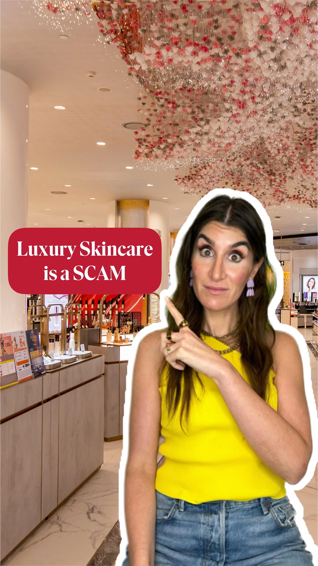 Instagram post by @mrsdowjones for BEAUTY PIE. Caption reads: STOP overpaying for skincare! It’s a scam! Just....