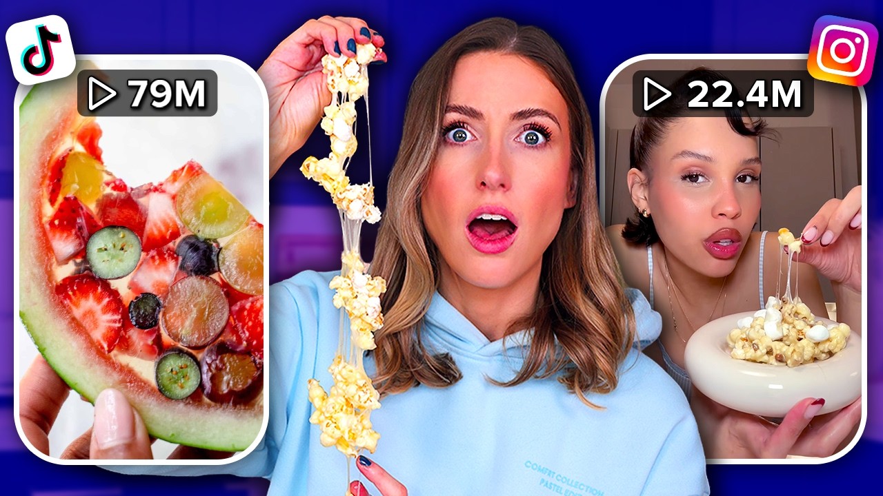 YouTube post by @RachhLovesLife for TeePublic. Caption reads: I Tried the MOST VIEWED Viral SNACKS on TIKTOK 🍿....