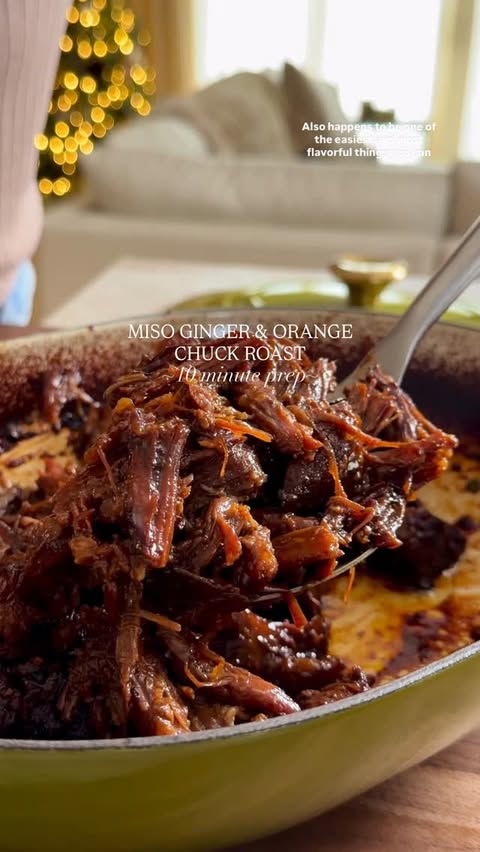 Instagram post by @kalejunkie for Le Creuset. Caption reads: @kalejunkie 😍 MISO GINGER & ORANGE CHUCK ROAST,....