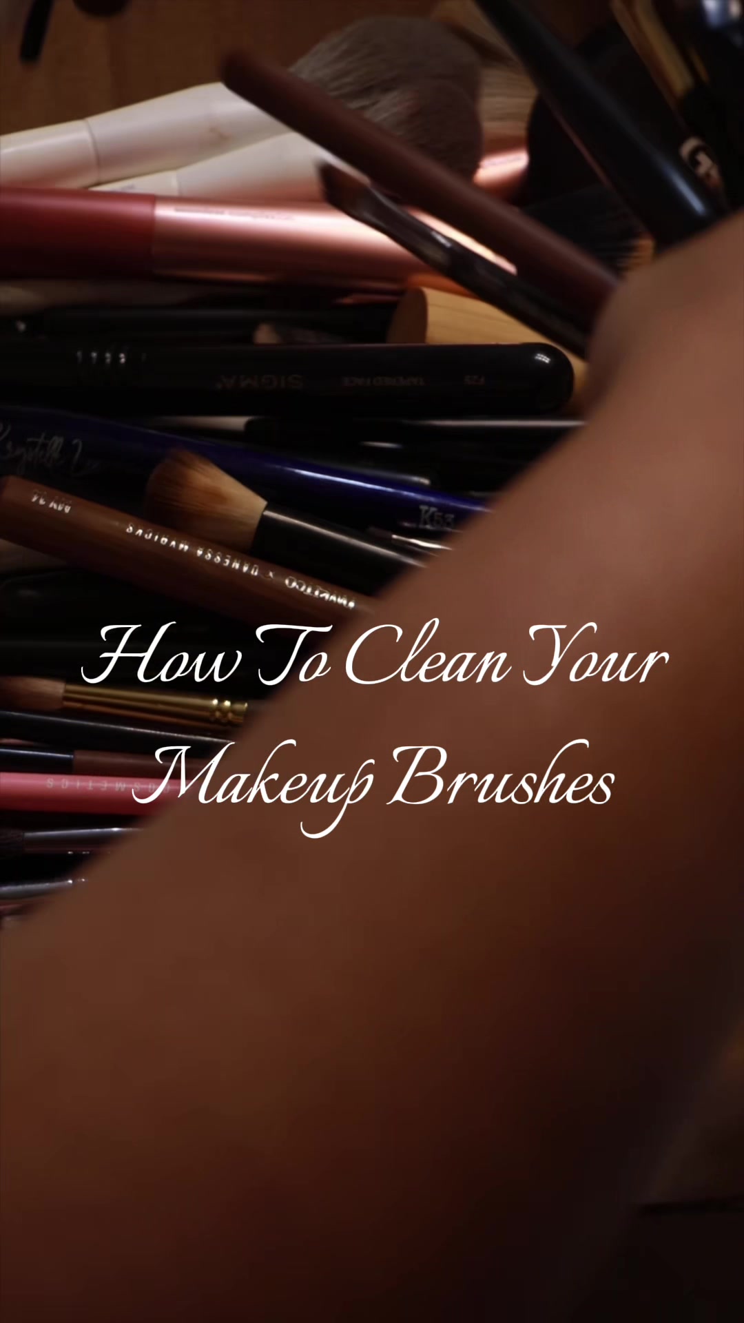 TikTok post by @meghanbstudios for Sigma Beauty. Caption reads: If your makeup brushes are stiff and stuck in a....