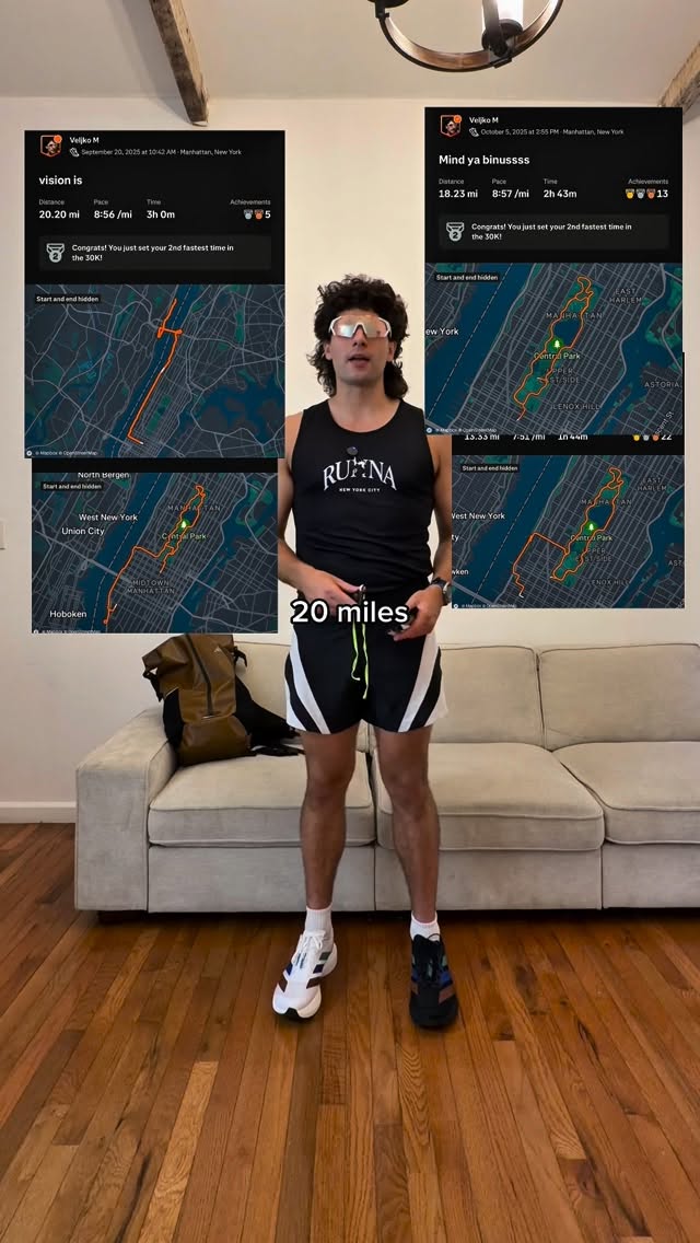 Instagram post by @velljkoo for MAURTEN. Caption reads: [...] the NYC Marathon with @runna and....