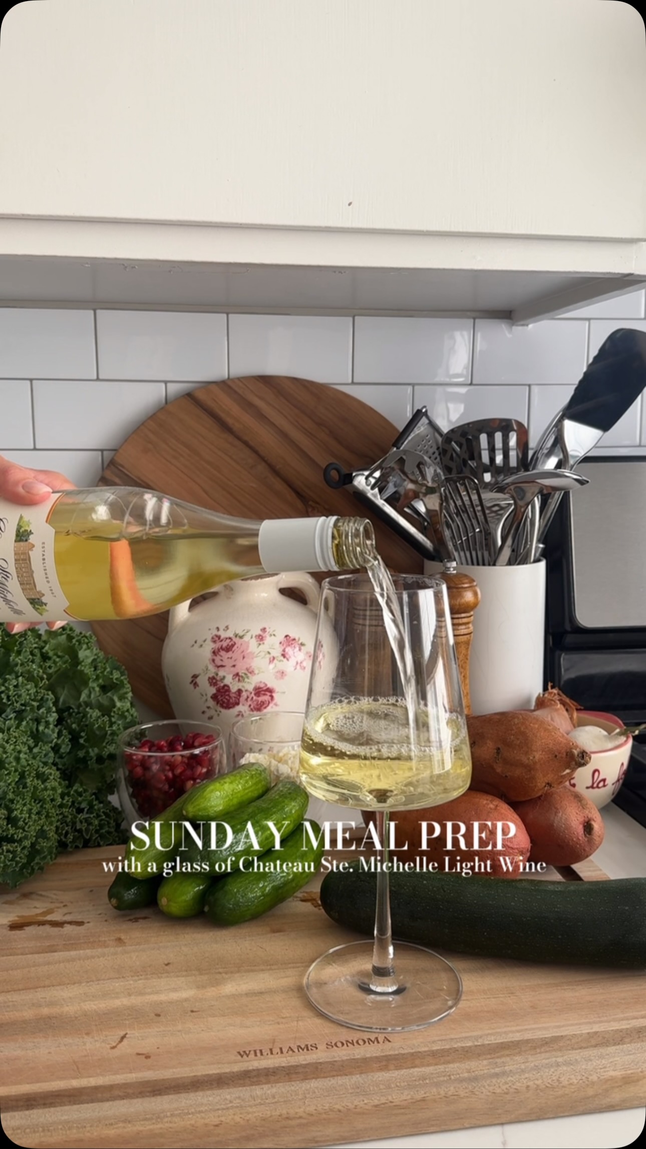 Instagram post by @laurenwickham for Chateau Ste. Michelle Winery. Caption reads: Fueling the week with clean meals and a crisp pour....