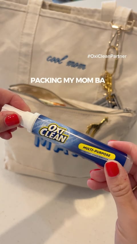 Instagram post by @savannah__cohen for OxiClean. Caption reads: A toddler mom bag must have is the....