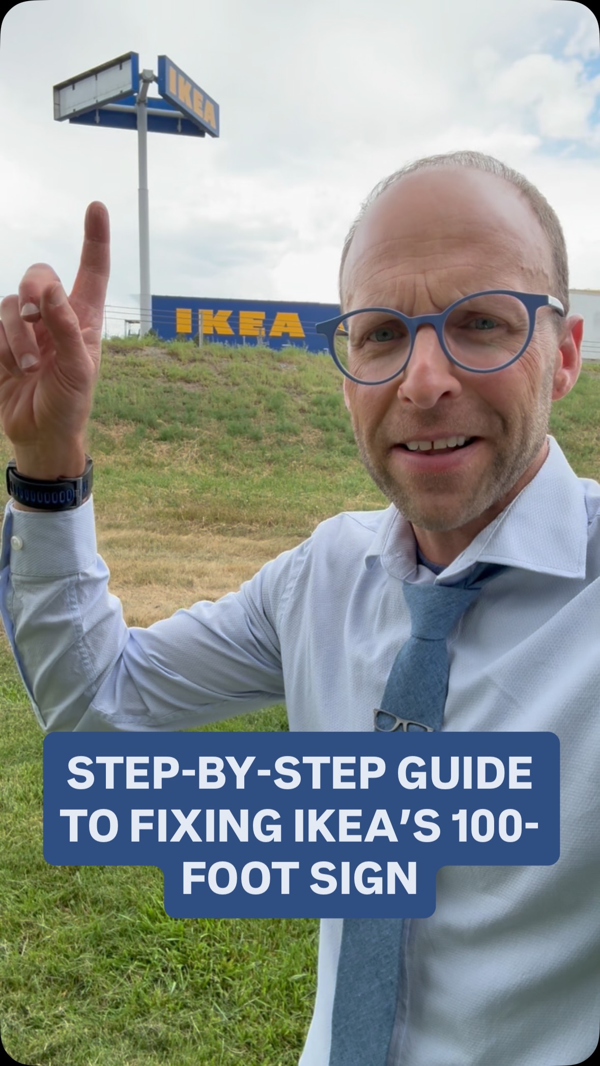 Instagram post by @nextwithkyleclark for IKEA USA. Caption reads: Security video shows part of IKEA’s 100-foot sign....
