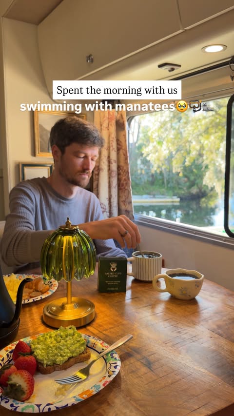 Instagram post by @madisonxtyler for Purity Coffee. Caption reads: a day of RV life in Florida - swimming with....