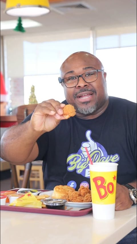 Instagram post by @big_dave_eats for Bojangles. Caption reads: [...] Are Back, Baby! 🎉 Partnering with Bojangles....