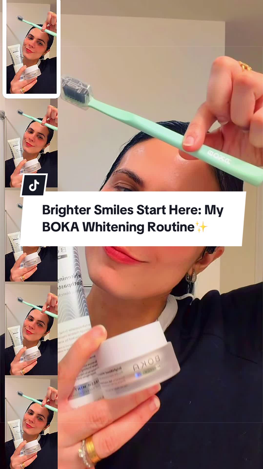 TikTok post by @.manu.us.life for Boka. Caption reads: @BOKA #whiteteeth #whiteteethchallenge [...].