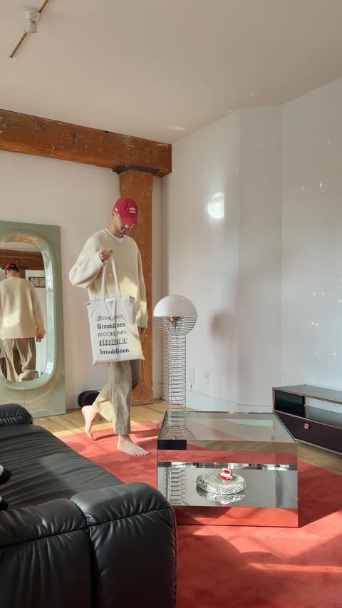 Instagram post by @adenwang for Brooklinen. Caption reads: [...] to bring in some summer beach vibes.....