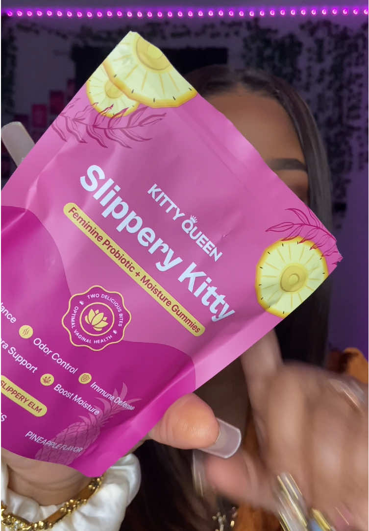 TikTok post by @keyerakaye for KittyQueen. Caption reads: @KittyQueen Slippery Kitty Feminine Probiotic +....