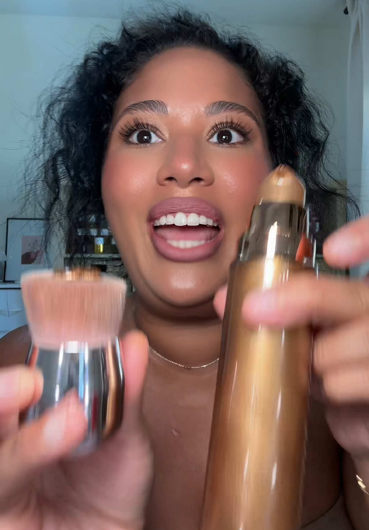 TikTok post by @brooklynreviewsxoxo for Fenty Beauty. Caption reads: [...] shimmer of the summer 😌 @Fenty Beauty....