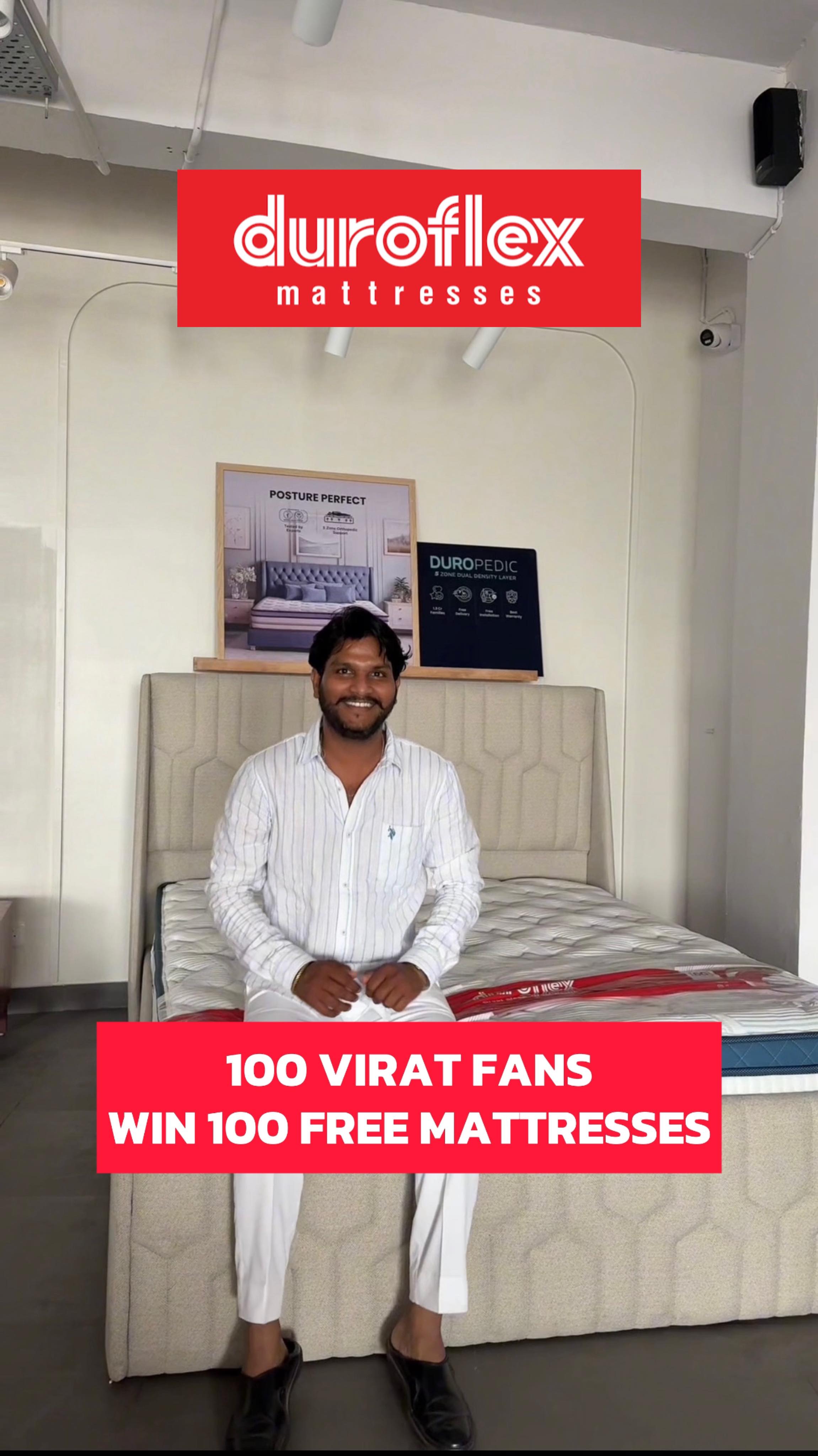 Instagram post by @thepradeshlucknow for Instagram. Caption reads: 🎉 Virat Fans = 100 FREE Mattress 🏏✨
...
This....