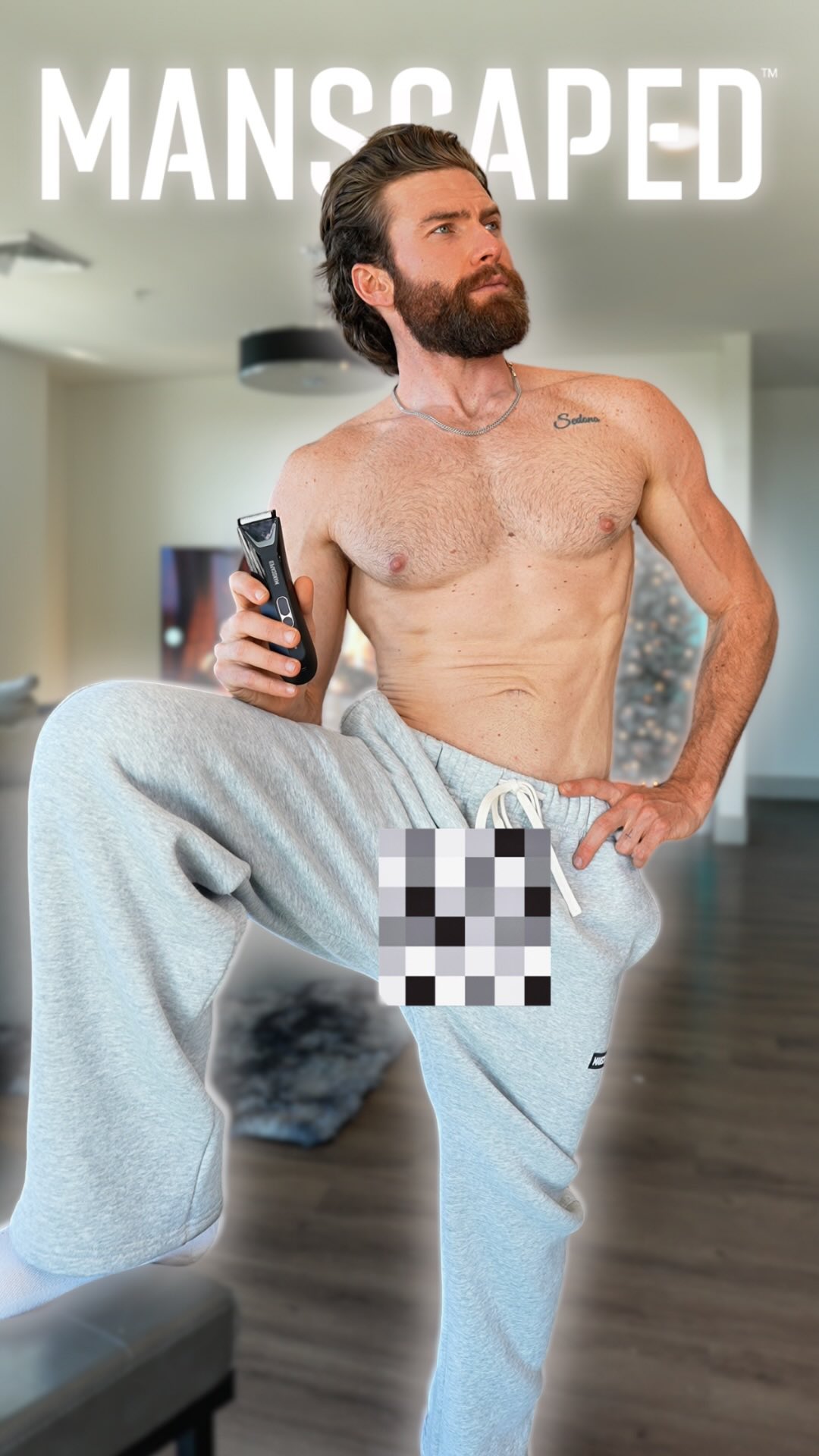 Instagram post by @scottyscheller for MANSCAPED. Caption reads: LADIES, MY EYES ARE UP HERE 👀

But I can't blame....