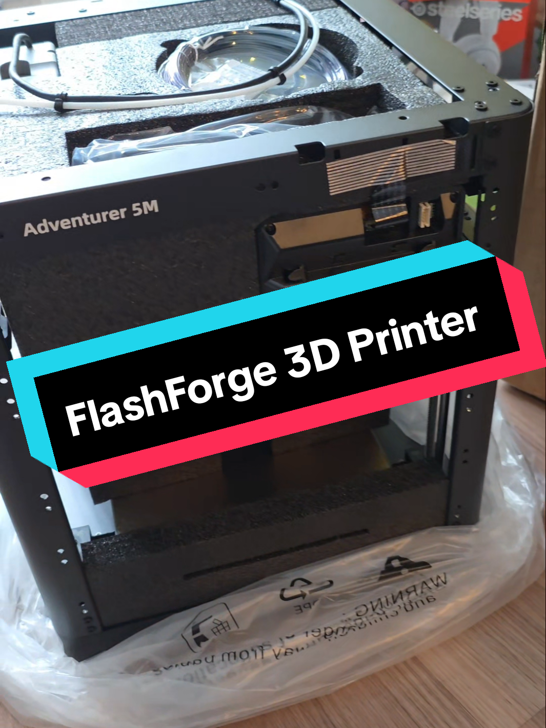 TikTok post by @dapoets for Flashforge. Caption reads: FlashForge 3D Printer 1st look #3dprinting [...].