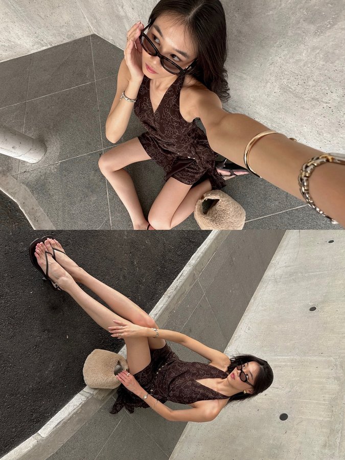 Instagram post by @mavissiow for Glassons. Caption reads: Hey siri, play moto boho 🤎🪶 @glassons.