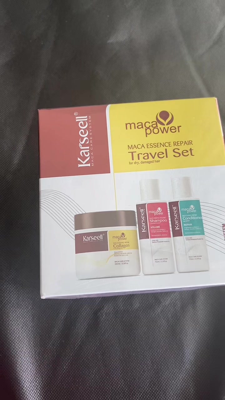 TikTok post by @poojagelal2 for Karseell Collagen. Caption reads: Karseell maca essence repair travel set #karseell....