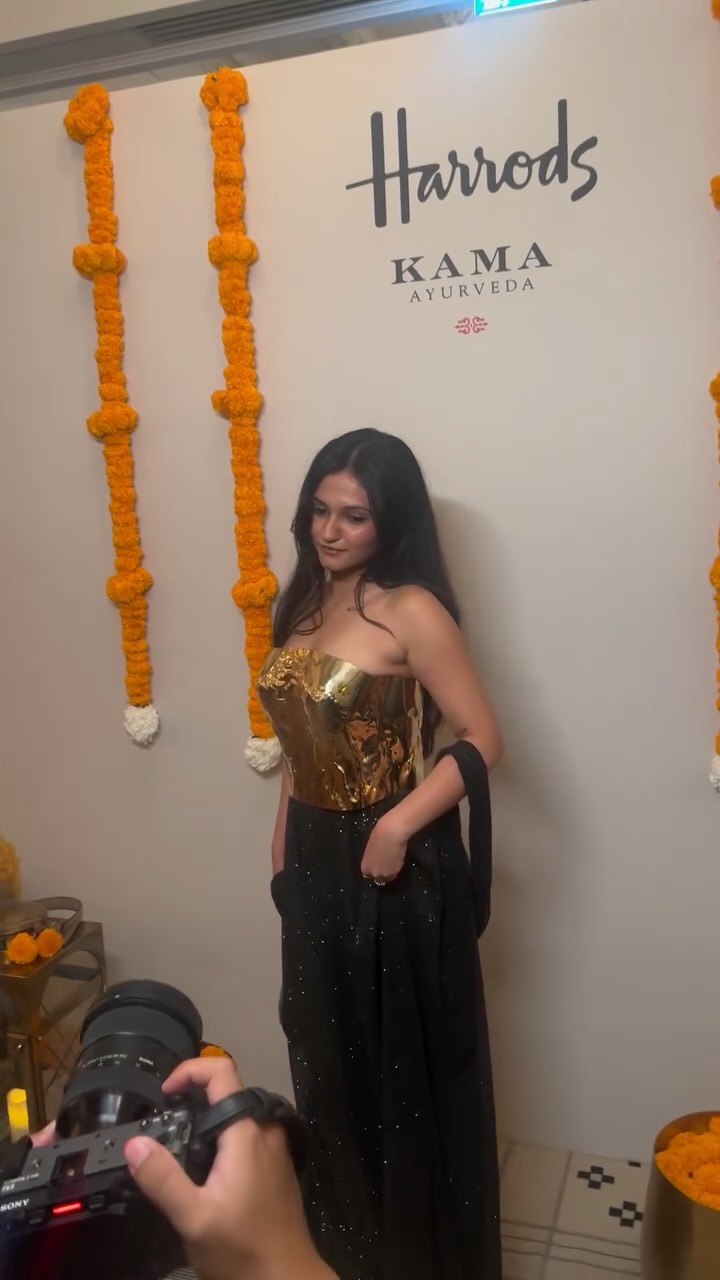 Instagram post by @na.ndini for Harrods. Caption reads: Grwm for a Diwali soirée by @kamaayurveda &....