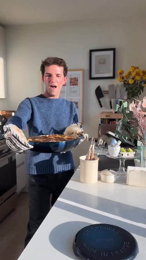 Instagram post by @ryannordheimer for Le Creuset. Caption reads: creme fraiche chicken pot pie 🥘

I’ve dreamed of....