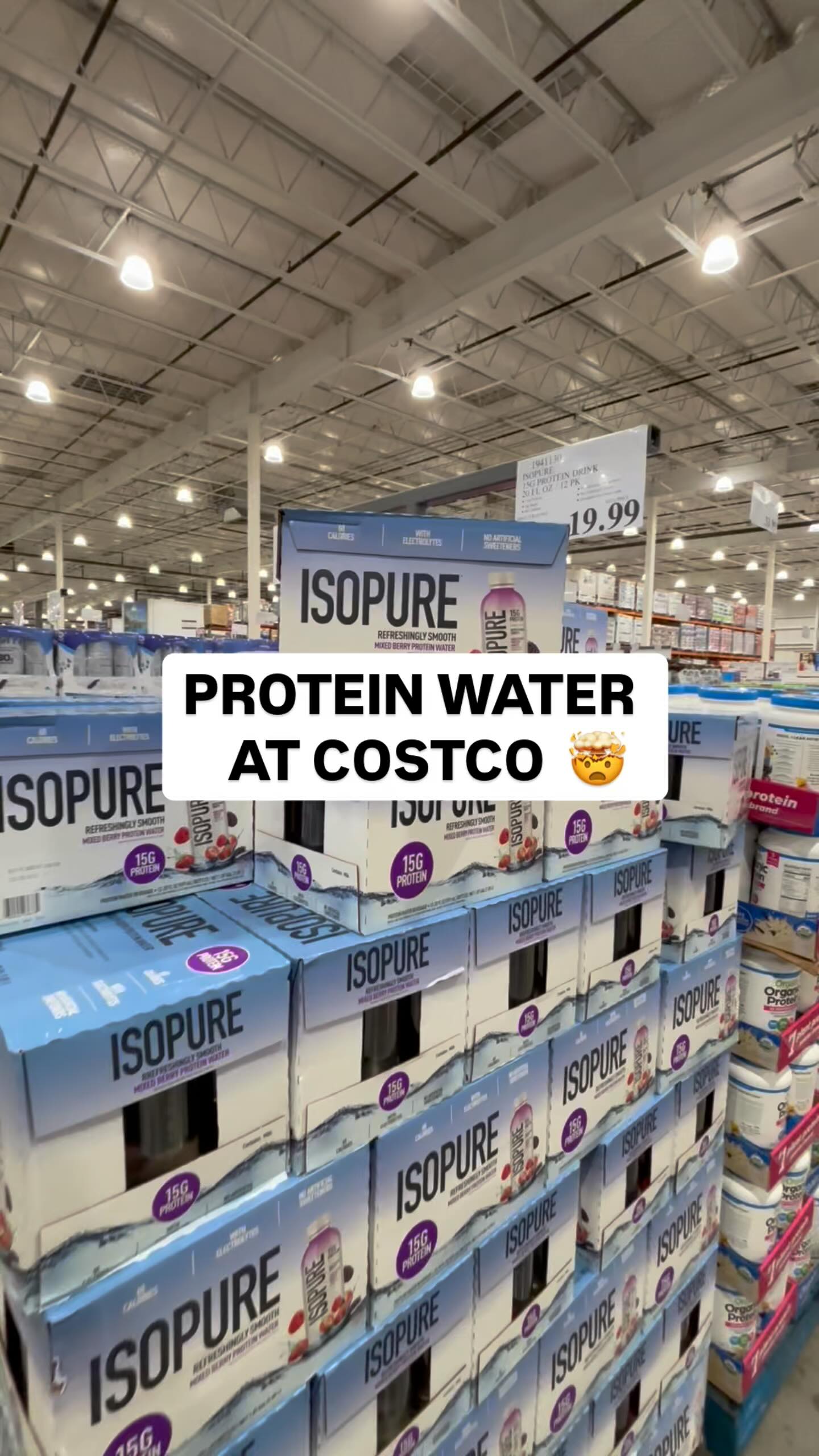 Instagram post by @costcofam4u for The Isopure Company. Caption reads: 💪 New at Costco! ISOPURE 15G Protein Drinks....