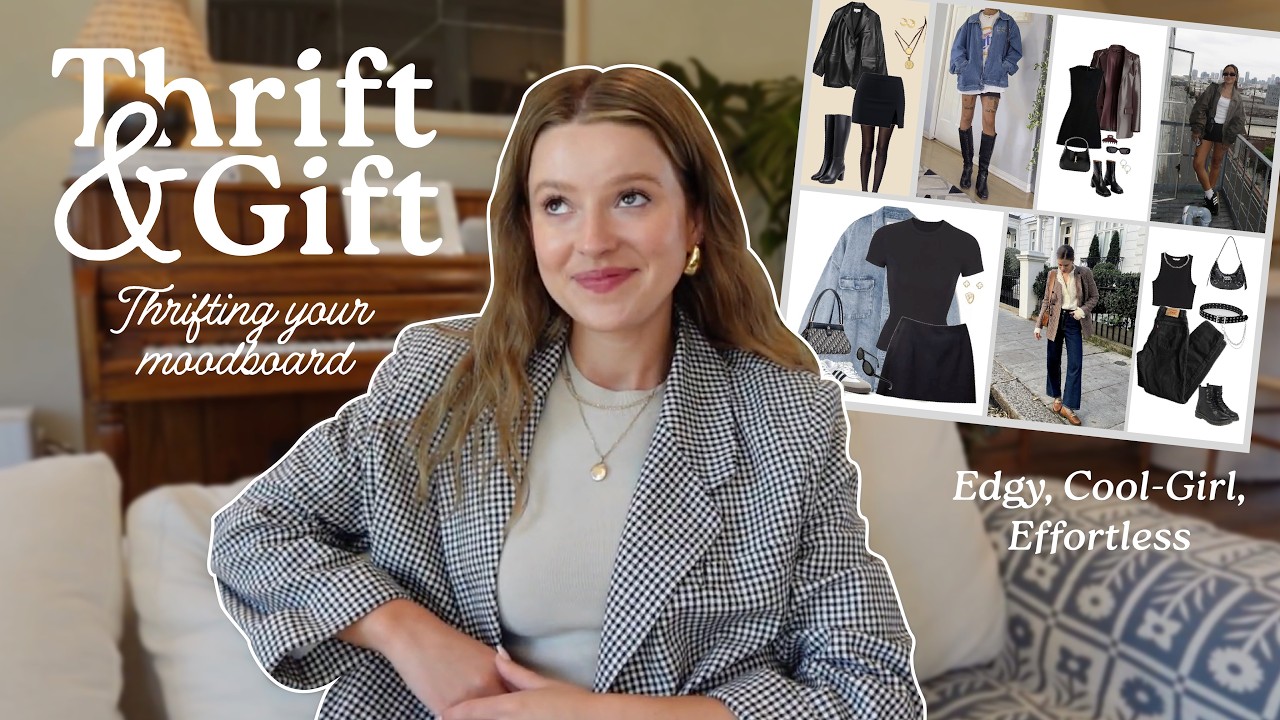 YouTube post by @MichelJanse for Poshmark. Caption reads: THRIFT + GIFT | Edgy, Effortless Cool-Girl |....