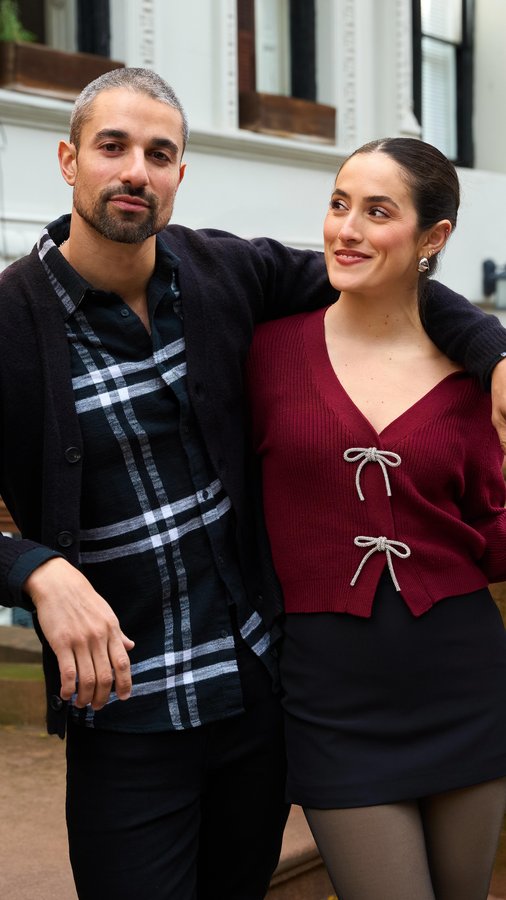 Instagram post by @iamdanielvictor for Express. Caption reads: 3 Couples Holiday Looks from @express to be the....