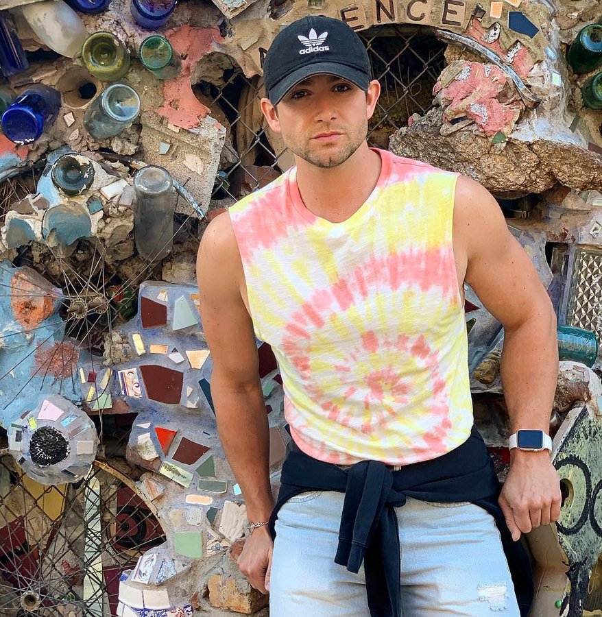 Instagram post by @codyscheller for GAY TIMES. Caption reads: Just trying to blend in. #WhenWithCody....