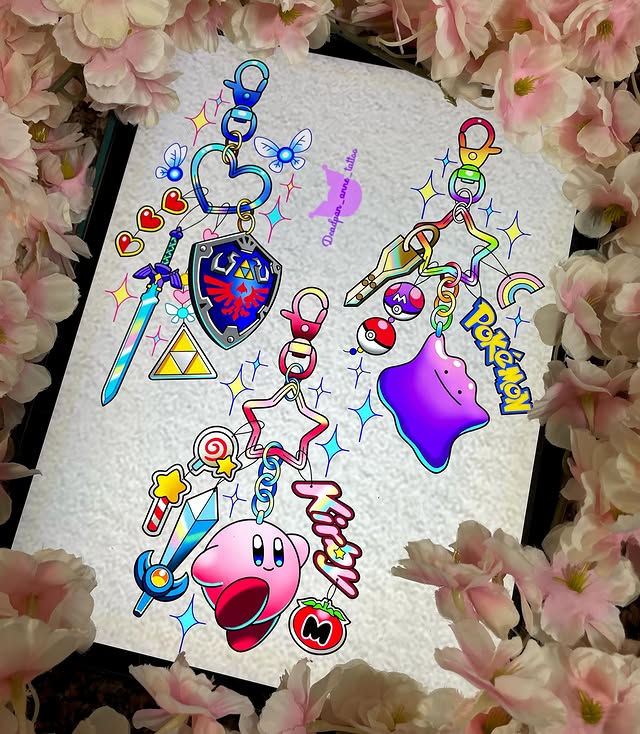 Instagram post by @deadpan_anne_tattoo for Barber DTS Tattoo Supplies. Caption reads: 💖Nintendo keychain💖 it’s been a little while....