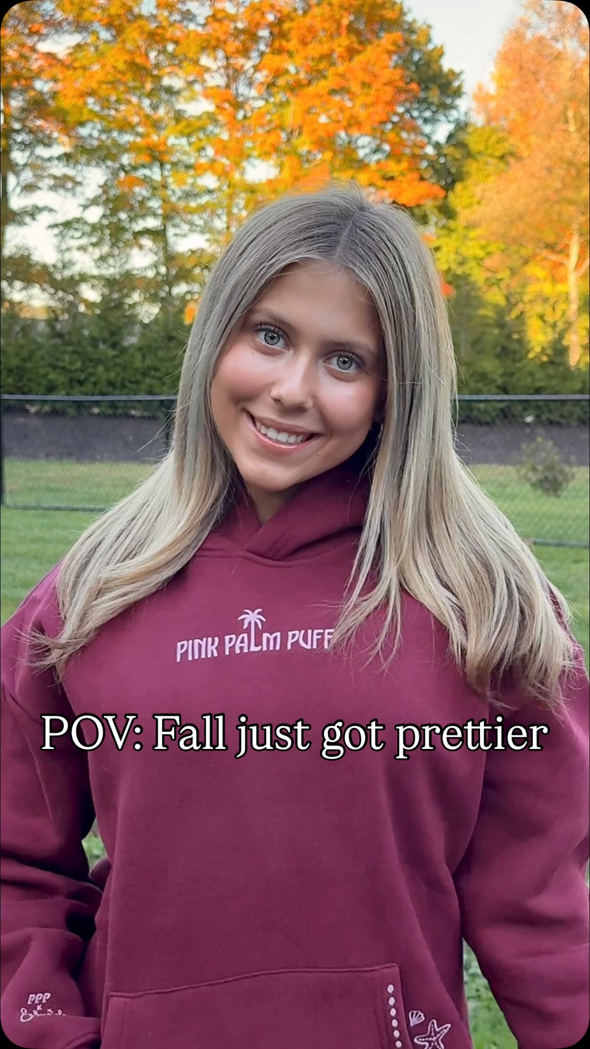 Instagram post by @leia_goldstein for PINK PALM PUFF. Caption reads: Blink and it’s fall ✨That means it's @pinkpalmpuff....