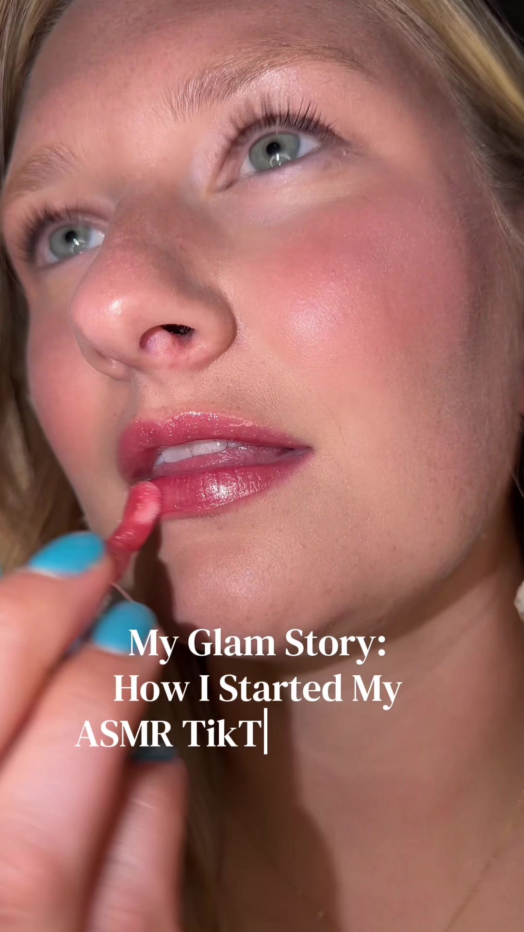 TikTok post by @asmrkatiee for Glam Story. Caption reads: [...] to finding my own style and sharing my Glam....