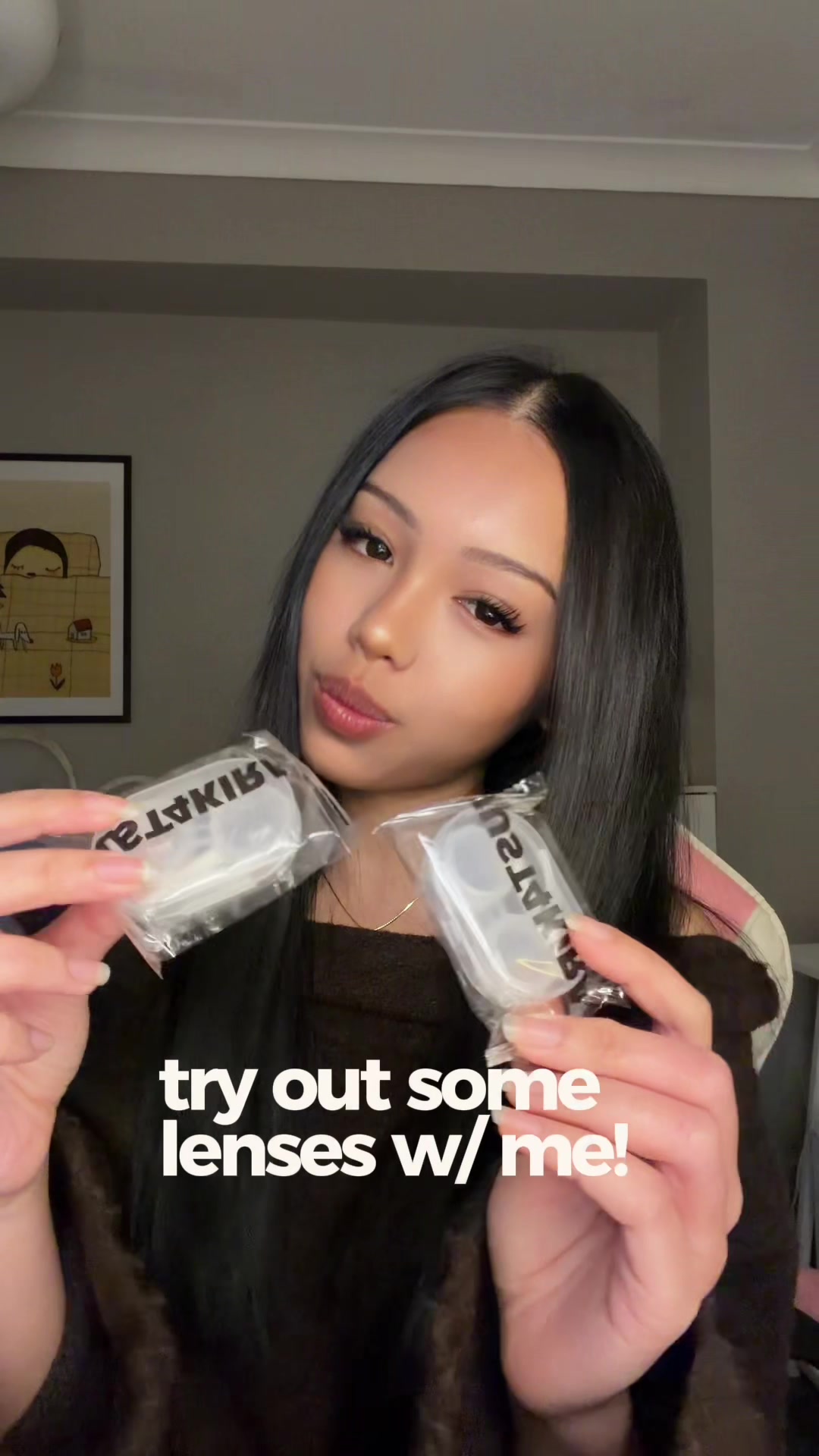 TikTok post by @24jianna for ICE LERSKIN. Caption reads: cute contact lenses! crush brown & muse green use....