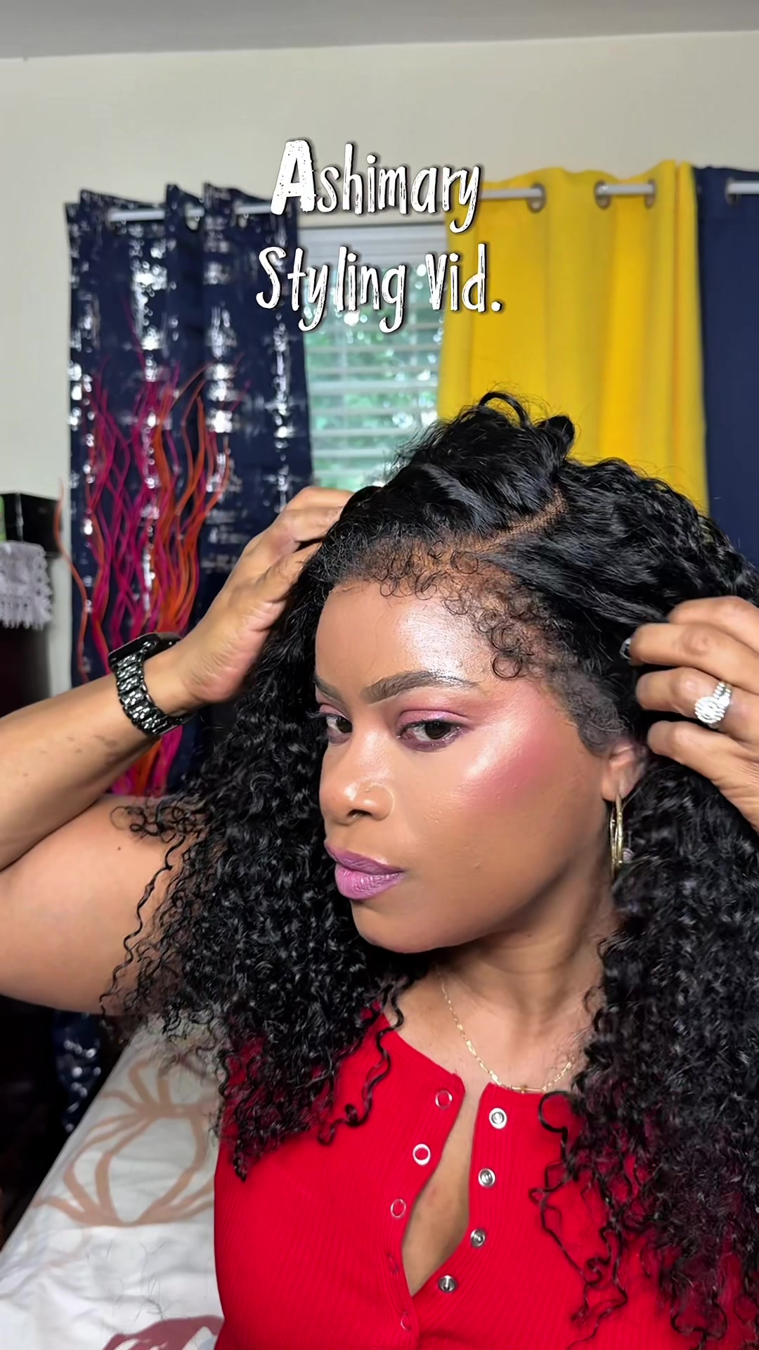TikTok post by @venusdolls1 for Ashimary Hair. Caption reads: This kinky curly unit from Ashimary Hair is giving....