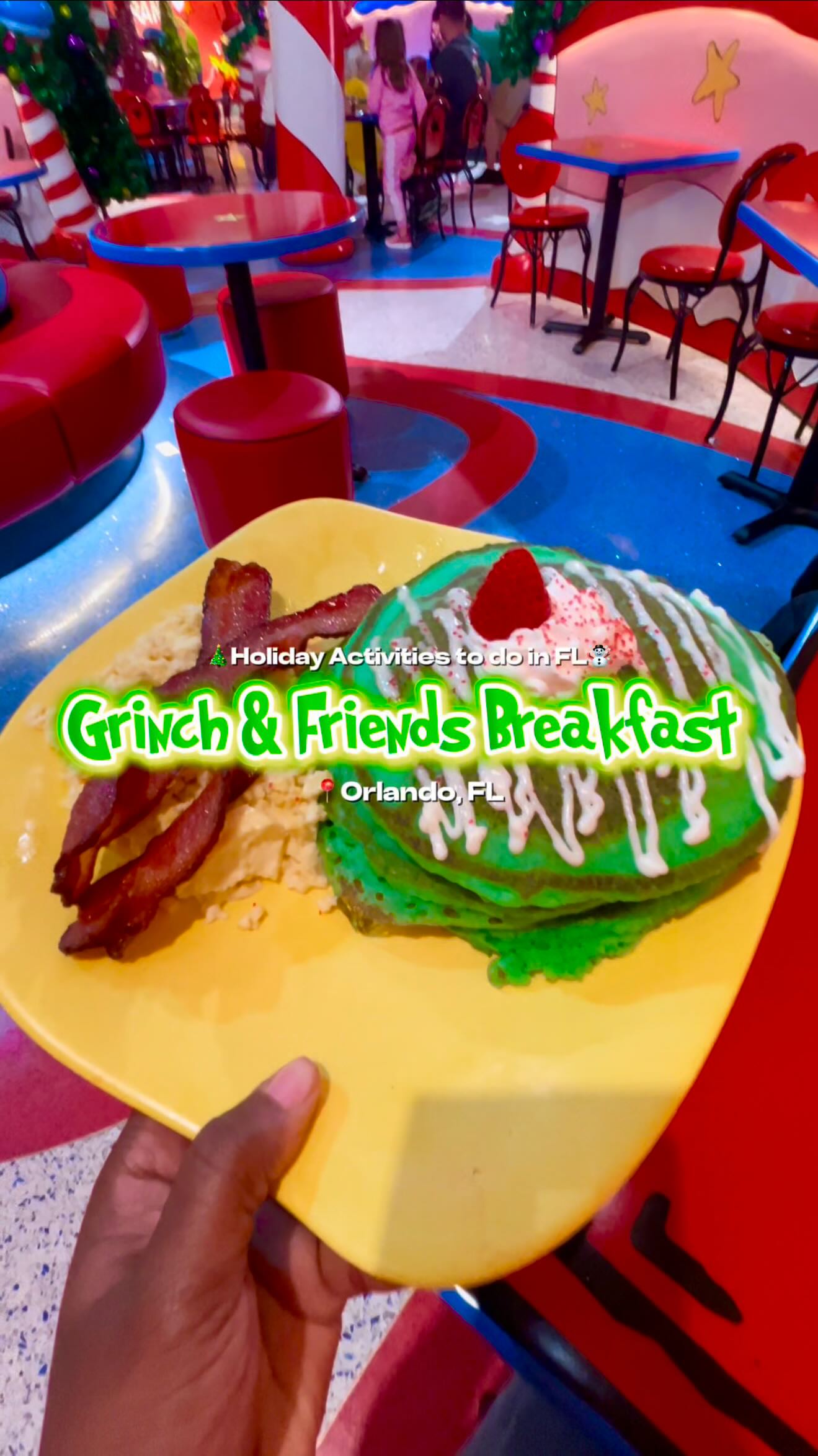 Instagram post by @life_withkaymarie for Universal Orlando Resort. Caption reads: 🎄Holiday Activities to do in FL☃️: Grinch &....