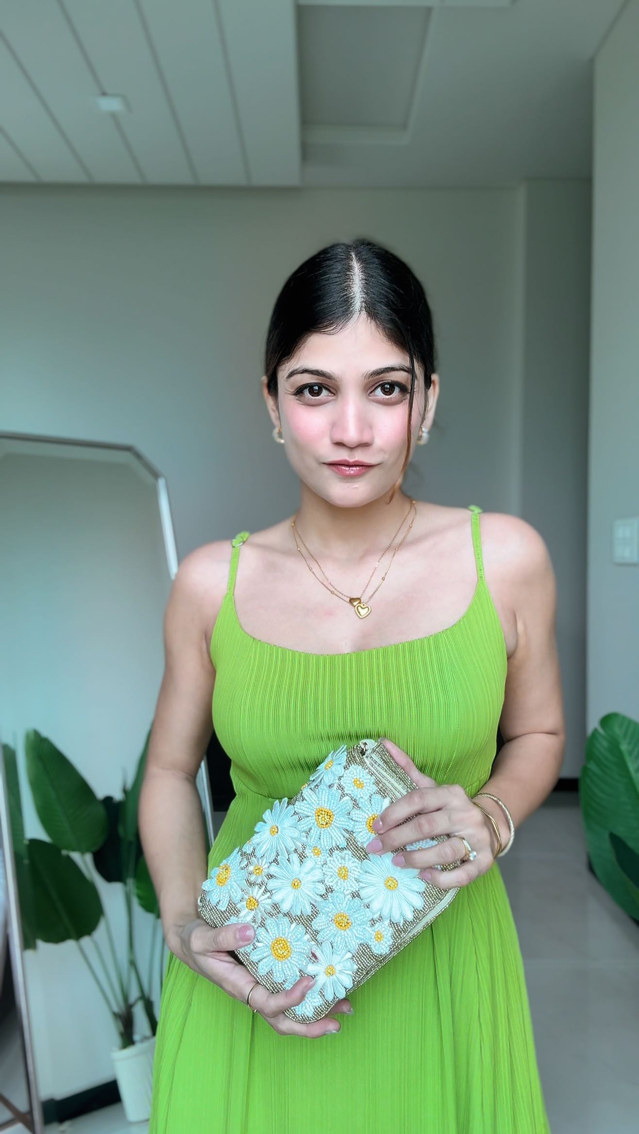 Instagram post by @diaajmera for Accessorize. Caption reads: 🌻GRWM — for a #CocktailTasting! 🍸 
For the dress....