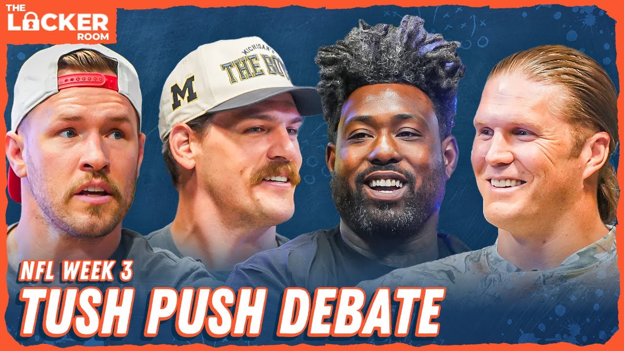 YouTube post by @BussinWithTheBoys for FanDuel. Caption reads: Clay Matthews Wants To BAN The Tush Push, Will....