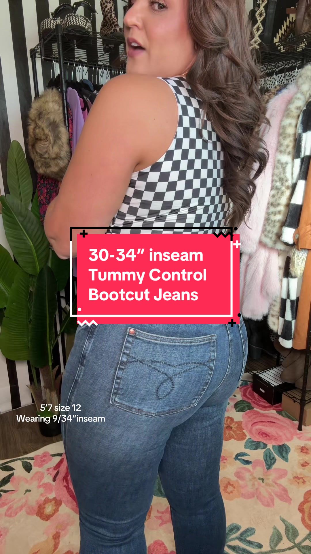 TikTok post by @_.andrea.nicole._ for Emma Lous Boutique. Caption reads: Three INSEAM options @Emma Lous Boutique #judyblue....