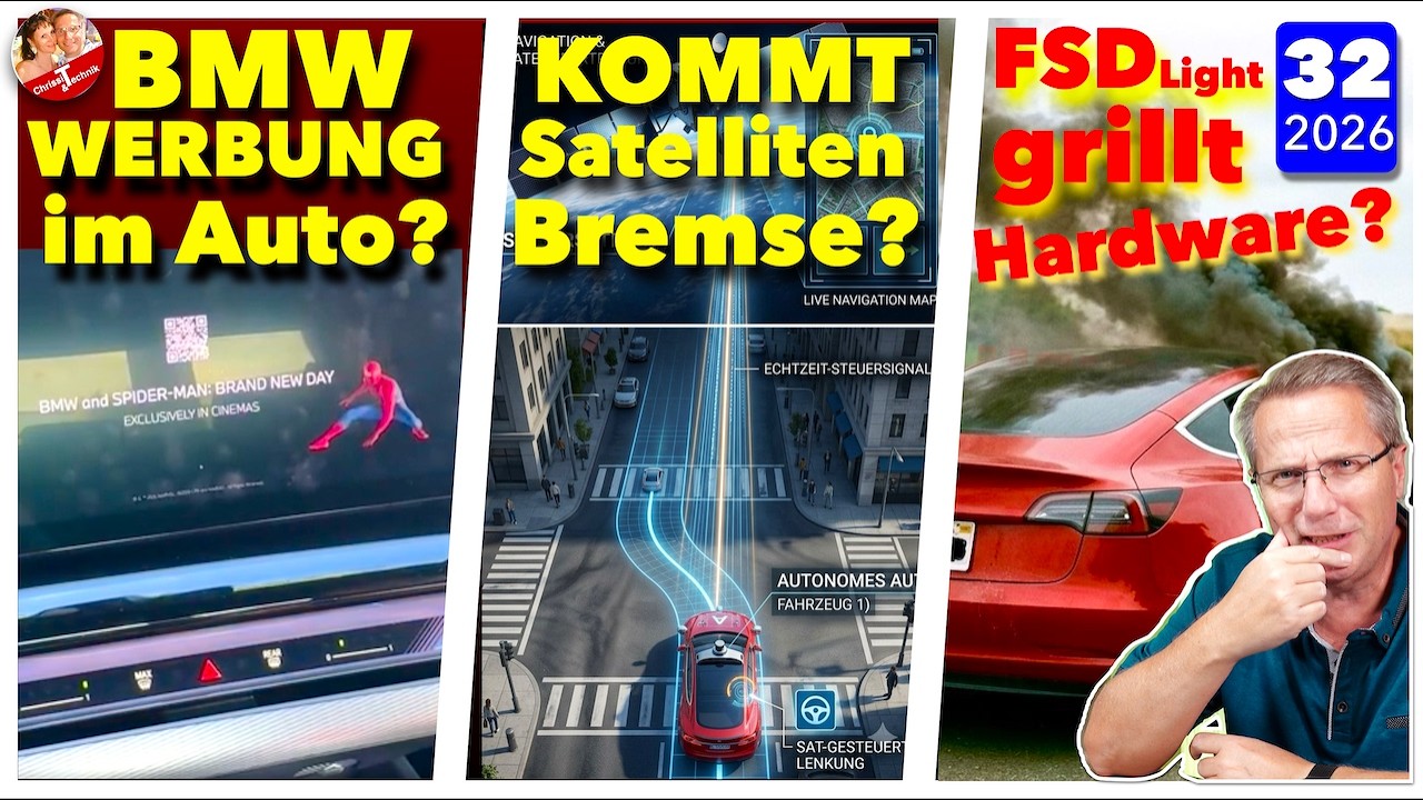 YouTube post by @ChrissiTechnik for audiio. Caption reads: Tesla frying Hardware 3?! 😱 Ads in BMW &....