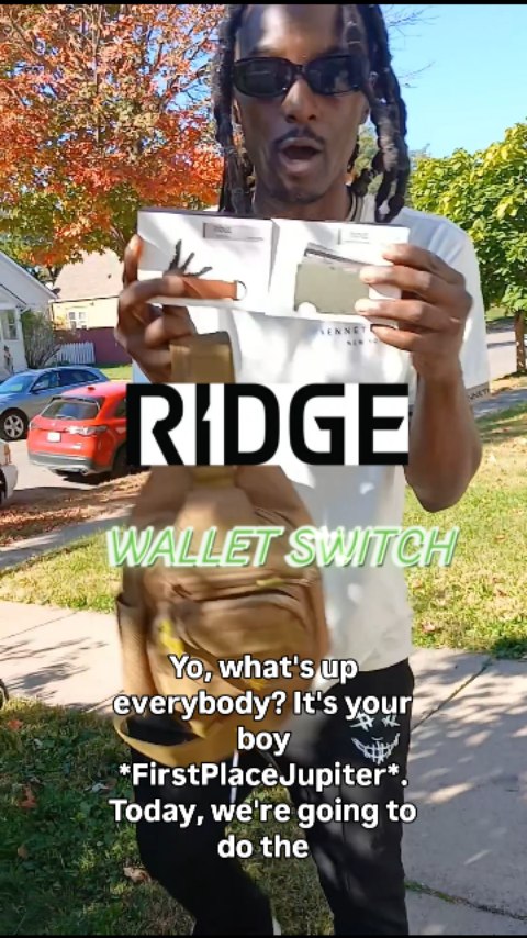 Instagram post by @firstplacejupiter for Ridge. Caption reads: RIDGE WALLET SWITCH REVIEW 
@ridge #ridgepartner....