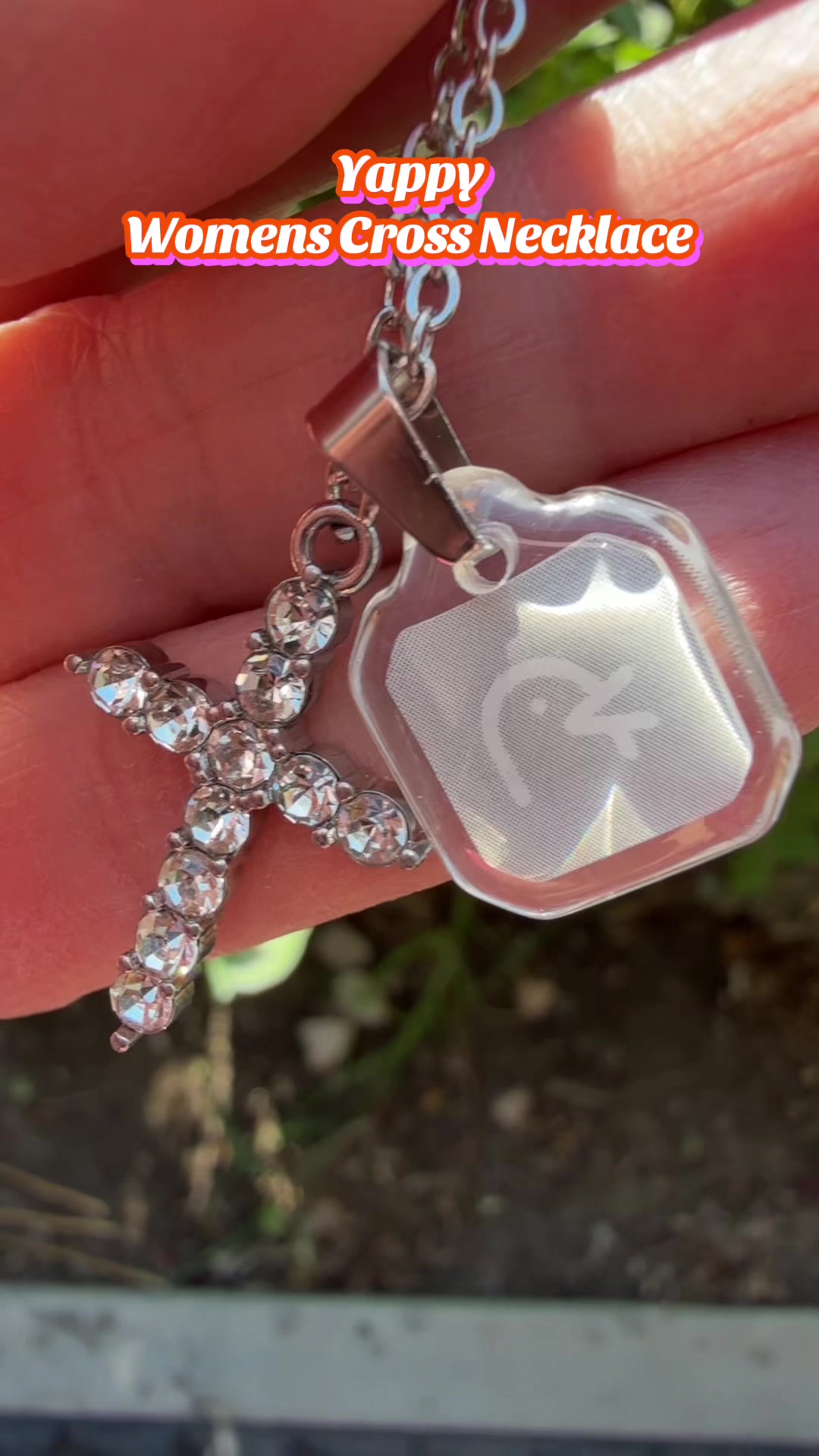 TikTok post by @carebear4870 for Yappy Bracelets. Caption reads: @Yappy Bracelets Ladies Cross Pendant Necklace.....