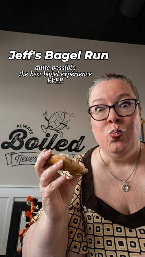 Instagram post by @pandemicfoodie for Mustard. Caption reads: Jeff’s Bagel Run - multiple locations, 11 states....