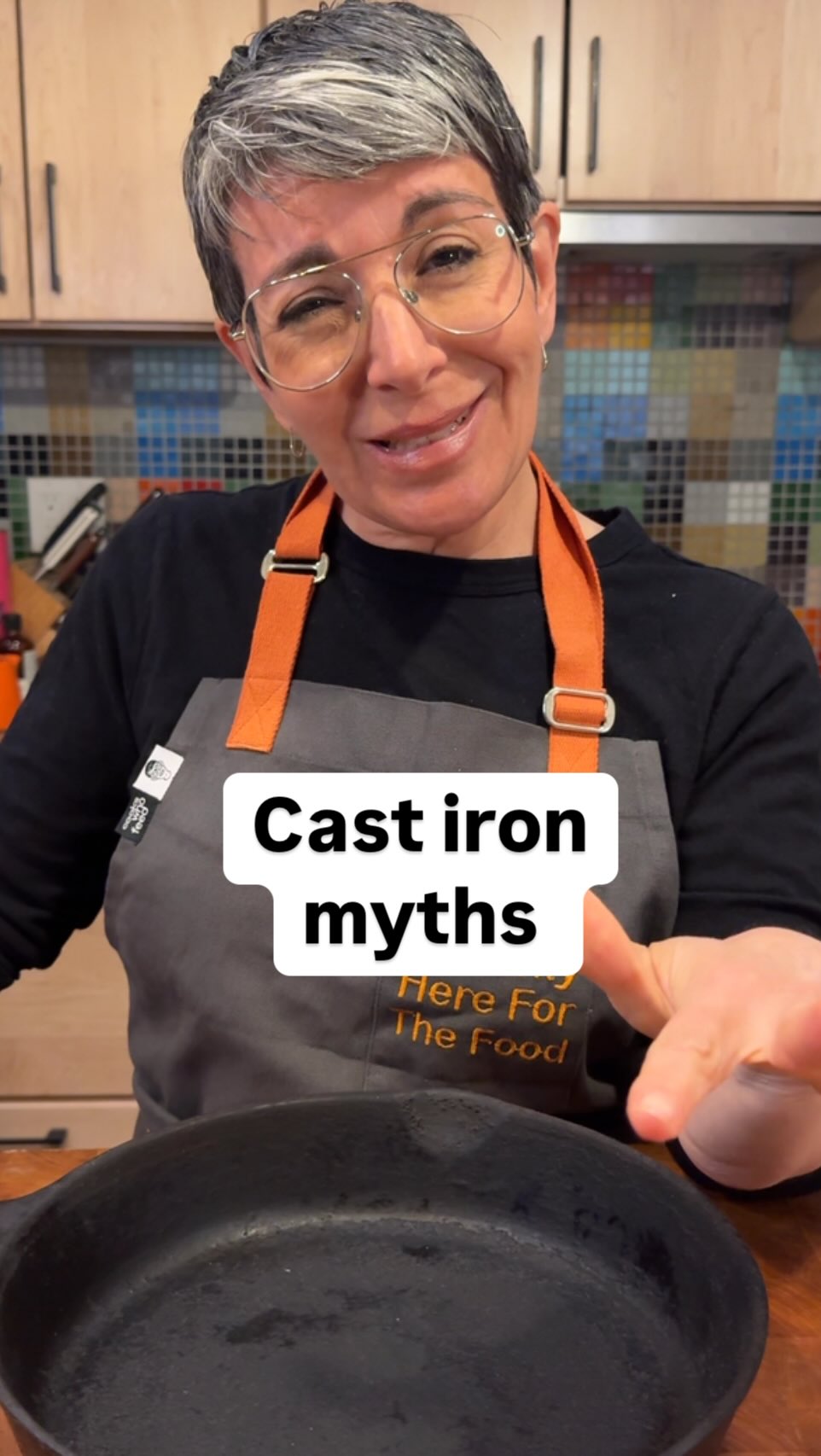 Instagram post by @thechefsmartypants for Crate and Barrel. Caption reads: Let’s talk about some cast iron myths! 🍳....